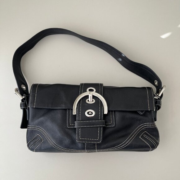 Coach Soho Black Leather Stitching Flap Buckle Y2K Bag Shoulder Bag Vintage - Picture 5 of 13